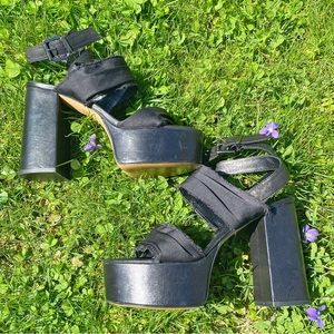 Italian Black Platform Block Heel Strappy Sandals